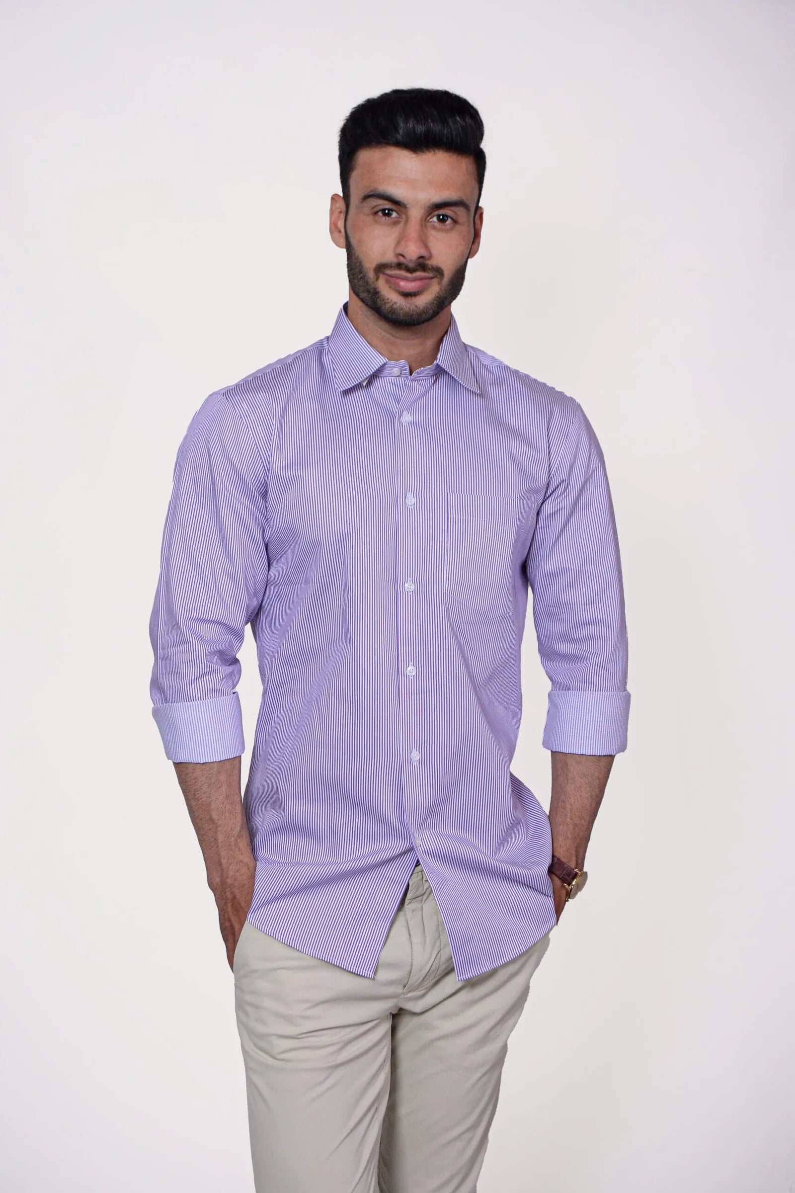 Firdous Purple & White Lining Menβs Formal Shirt Cotton